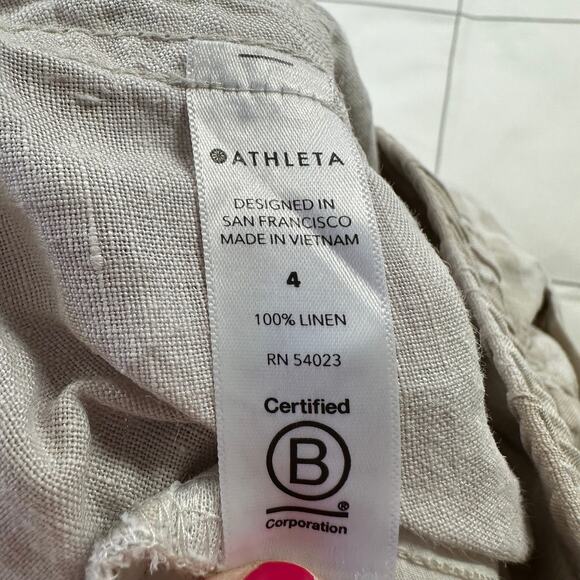 Athleta Pants Womens 4 Cream Camo Cabo Tide Linen Jogger Drawstring Lightweight - Picture 5 of 13